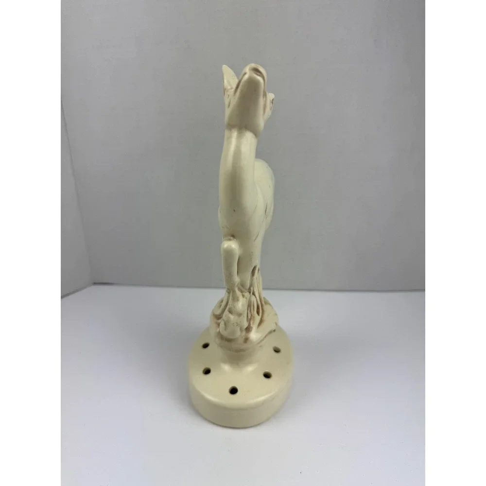 Red Wing Pottery Figural Deer Flower Frog, Art Deco Ivory Ceramic Centerpiece